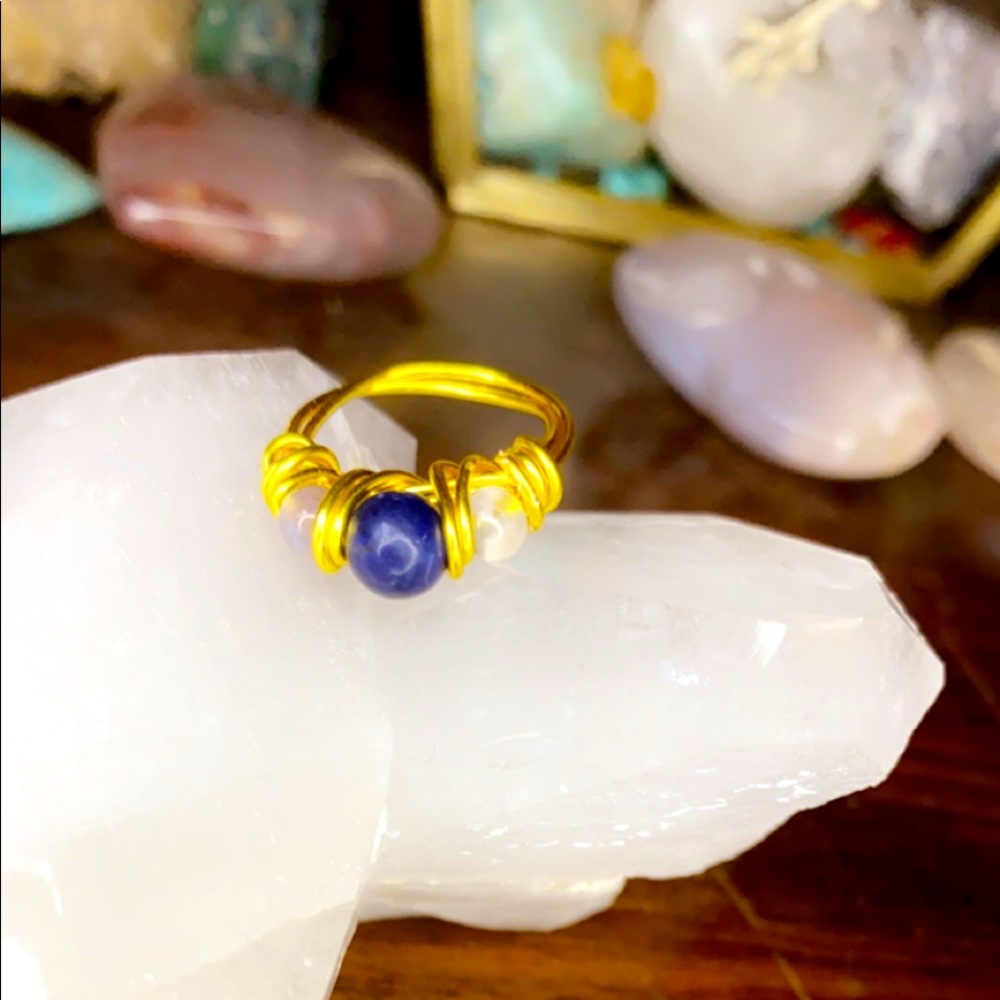 Sodalite and moss agate ring